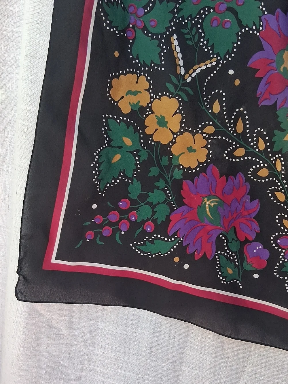 Vintage Gorgeous Floral Print Over Black Square Scarf